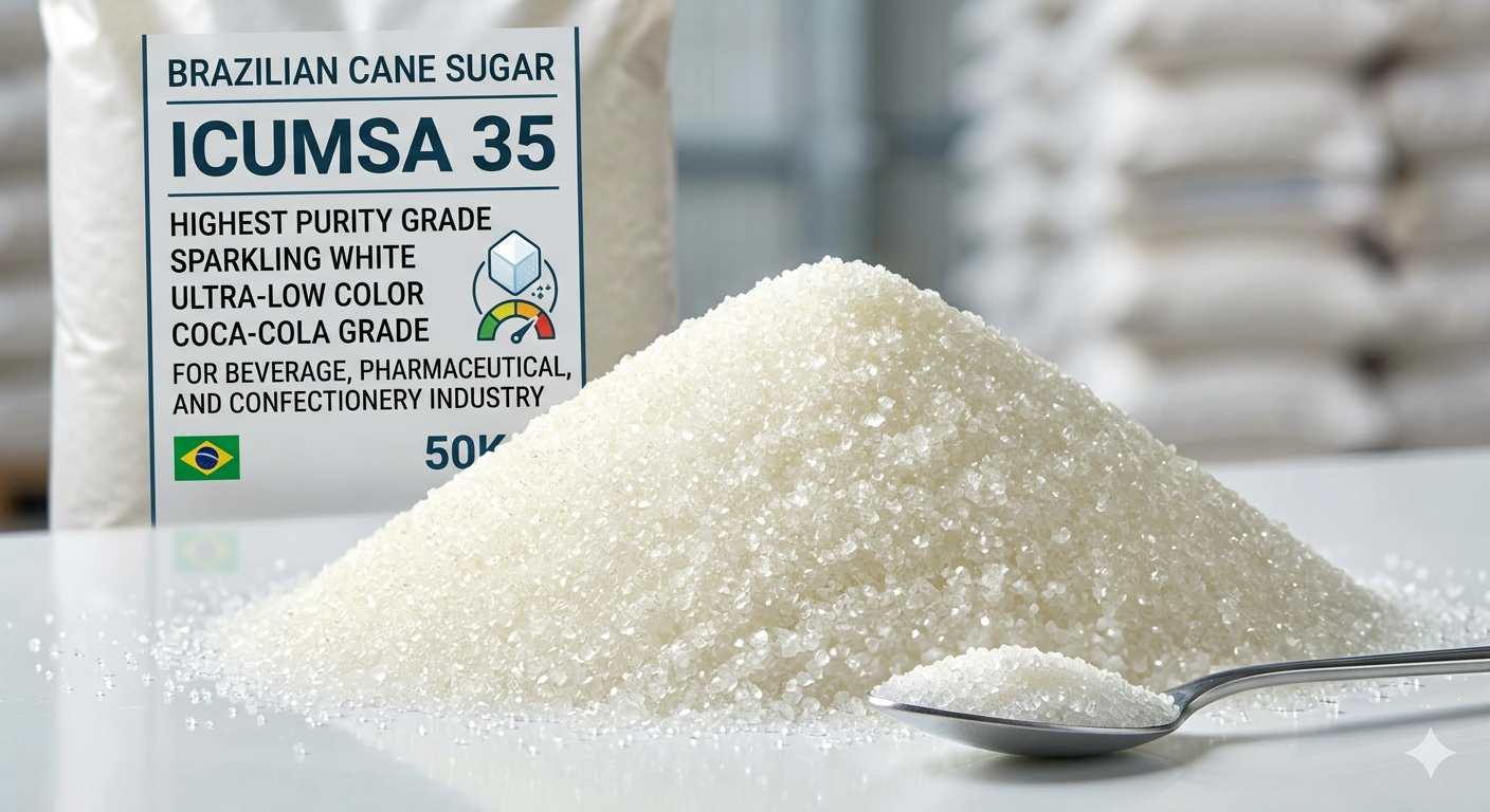 ICUMSA 35 Coca-Cola grade ultra-refined white sugar bulk export Brazil