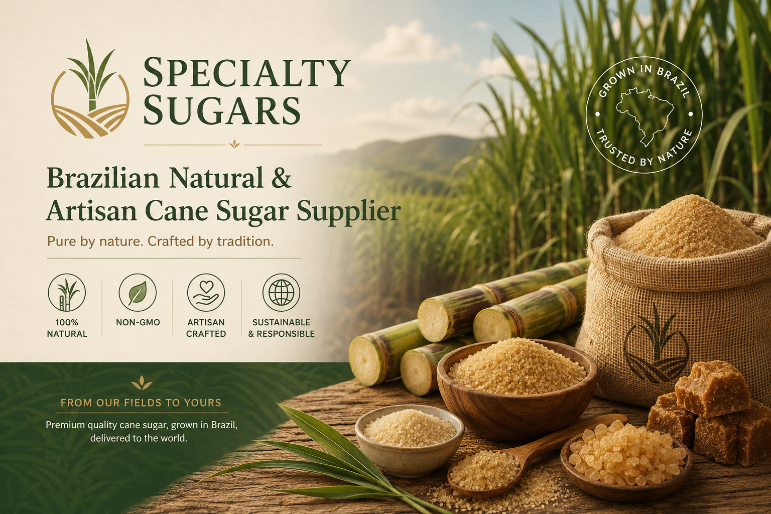 Brazilian specialty sugars demerara muscovado turbinado organic cane sugar supplier exporter
